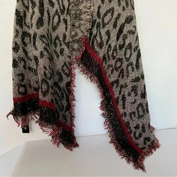 INC International Concepts Leopard Print Sequin Wrap Scarf Oat Black Red - Picture 7 of 10